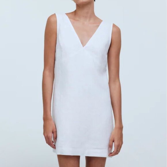 Madewell The Ariana V-Neck Sleeveless White Linen Mini Dress (Flaw) M - Picture 1 of 10